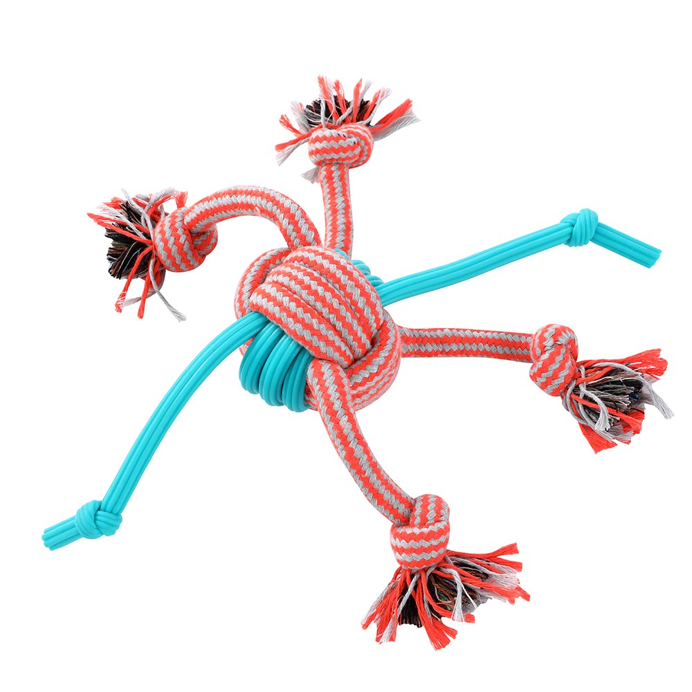 Stretch & Fetch TPR & Braided Rope Ball Dog Toy – 30cm