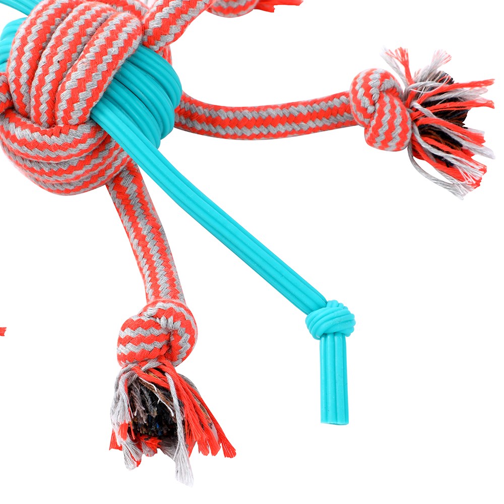 Stretch & Fetch TPR & Braided Rope Ball Dog Toy – 30cm