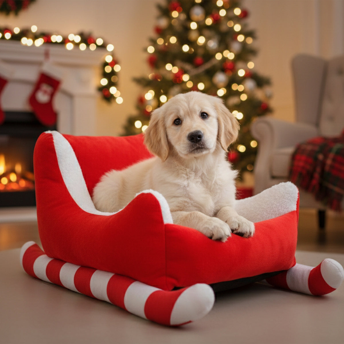 Pet Bed Plush Sleigh Red