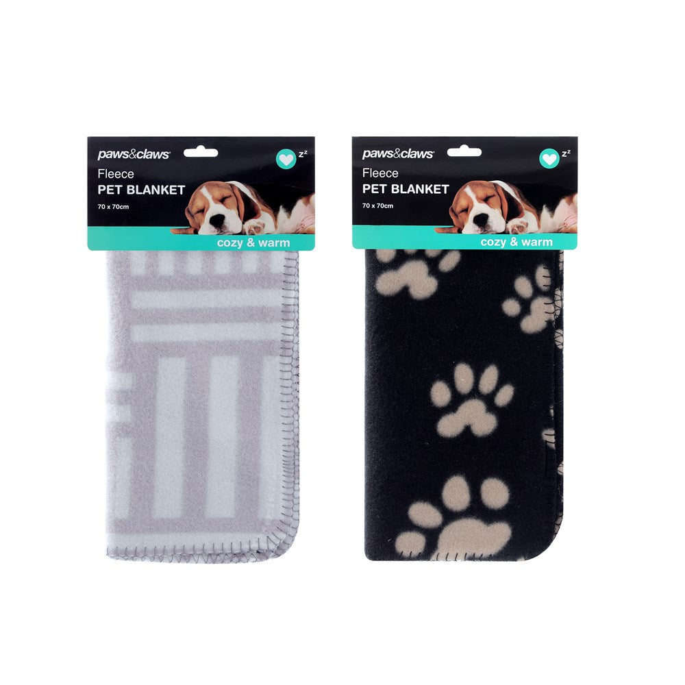 Pet Blanket Fleece 70x70cm 2 Assorted