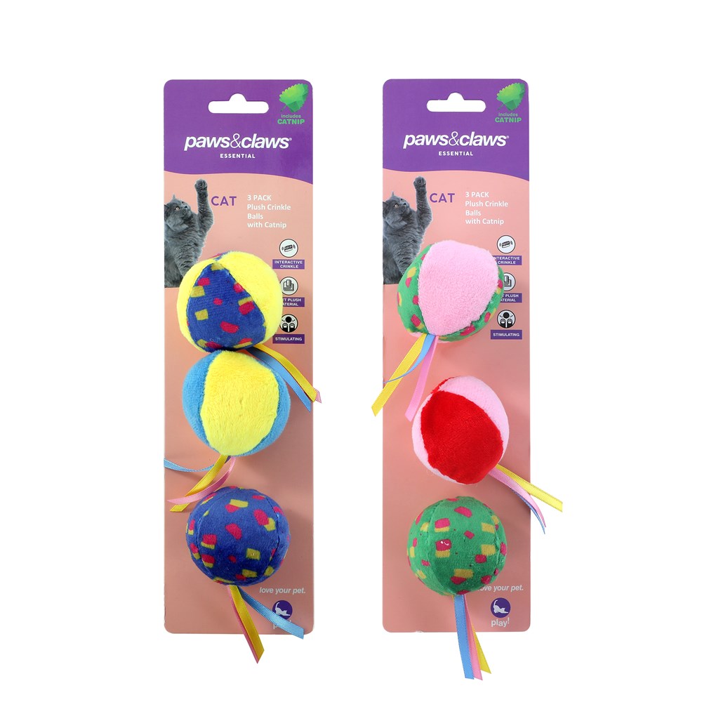 Plush Crinkle Balls with Catnip – 3 Pack