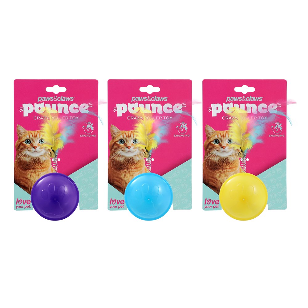 Pounce Crazy Rolling Cat Toy 10x4cm Assorted