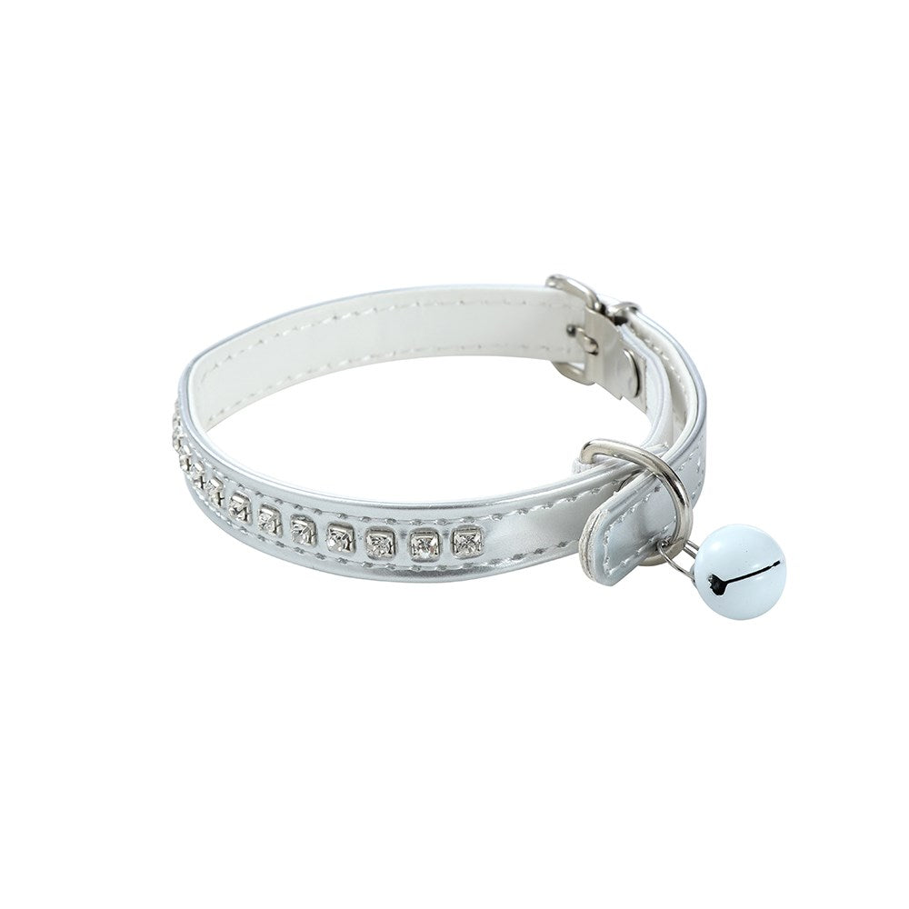 Pounce Diamonte Cat Collar With Bell 22-30cm Assorted