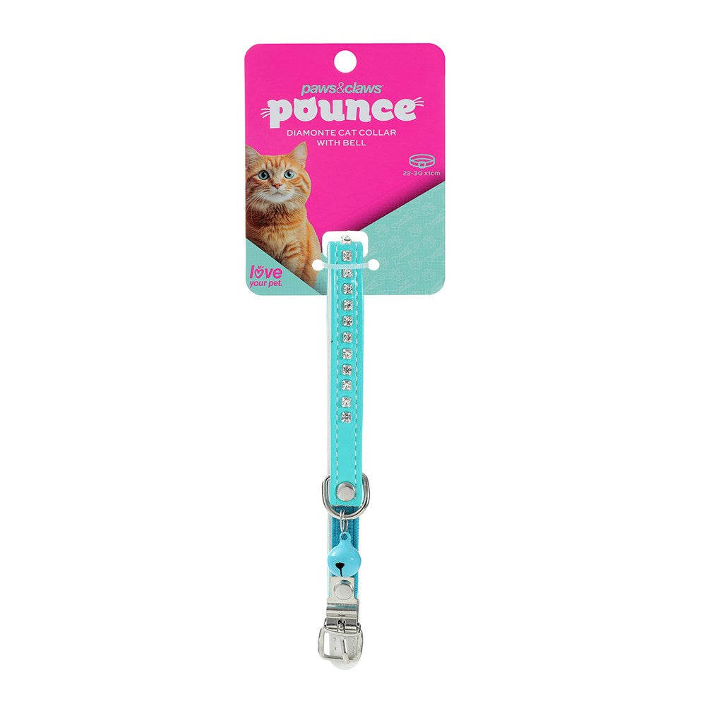 Pounce Diamonte Cat Collar With Bell 22-30cm Assorted