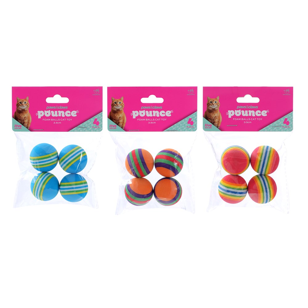 Pounce Foam Balls Cat Toy – 4 Pack (Assorted Colours)