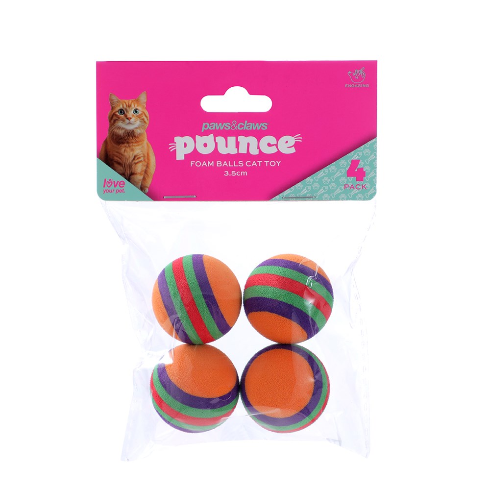 Pounce Foam Balls Cat Toy – 4 Pack (Assorted Colours)