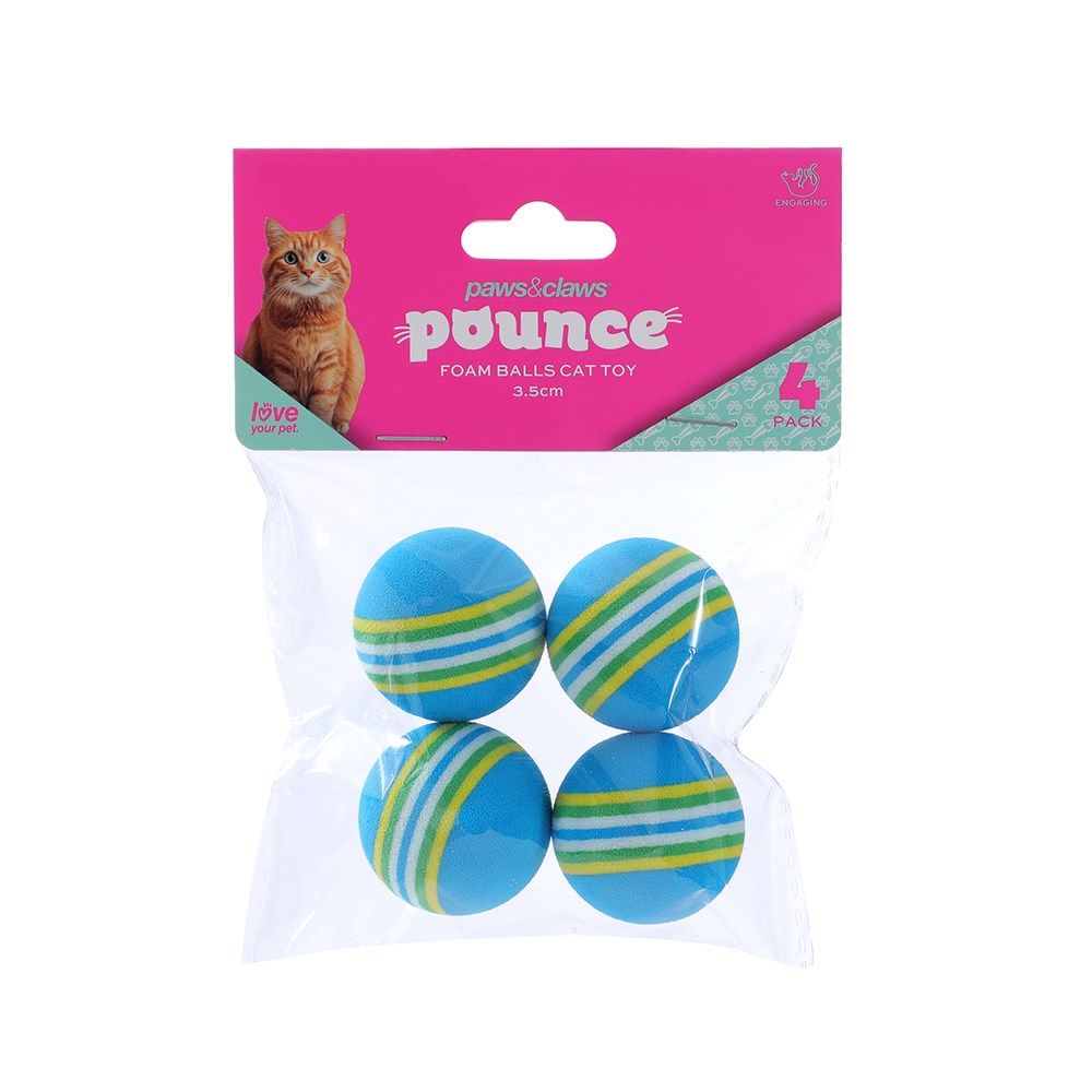 Pounce Foam Balls Cat Toy – 4 Pack (Assorted Colours)