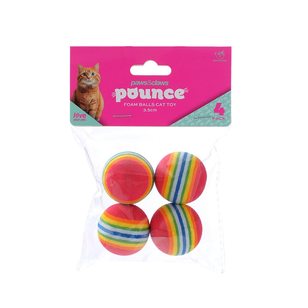 Pounce Foam Balls Cat Toy – 4 Pack (Assorted Colours)