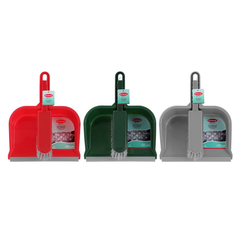 Prime Outdoor Dustpan & Brush Set – Assorted Colours