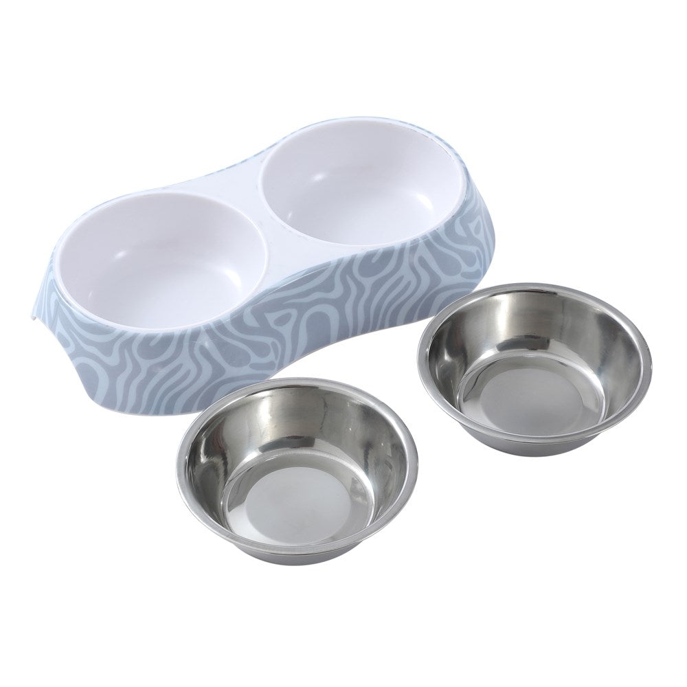 Printed Double Bowl Pet Bowl 23.5x14x4cm Assorted