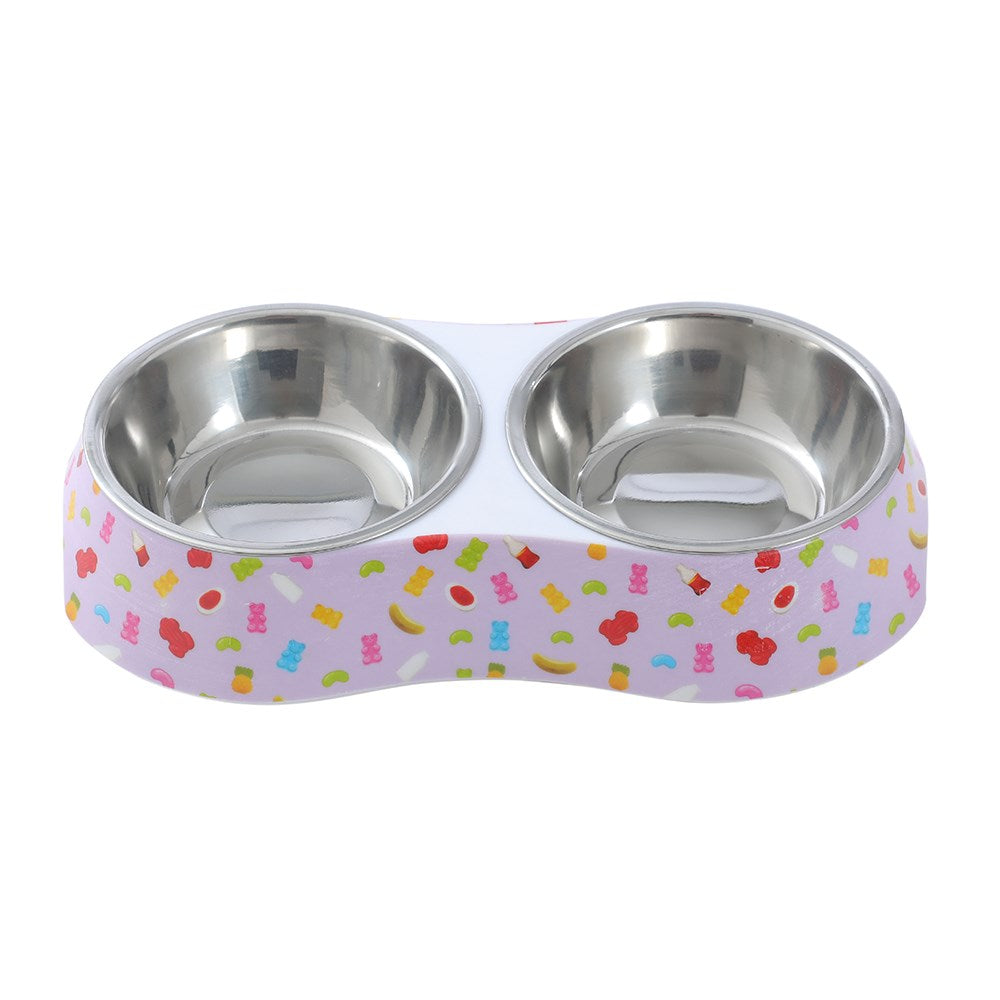 Printed Double Bowl Pet Bowl 23.5x14x4cm Assorted