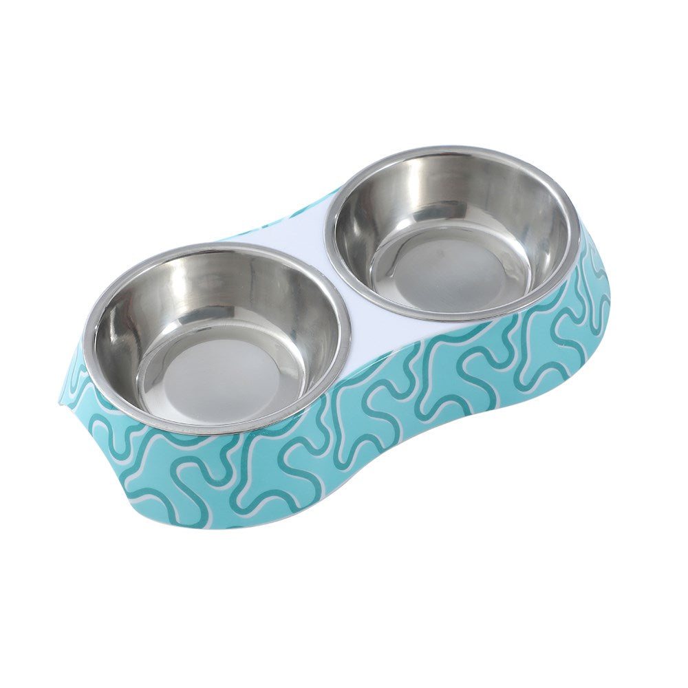 Printed Double Bowl Pet Bowl 23.5x14x4cm Assorted