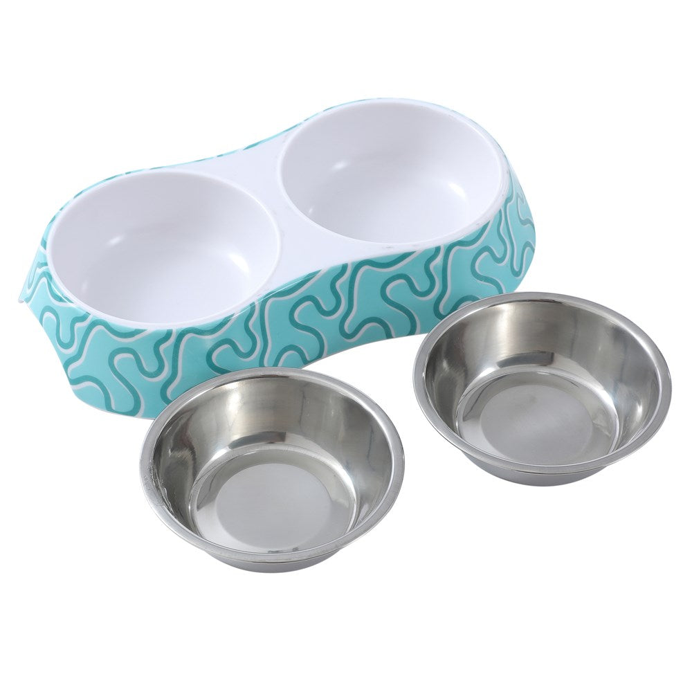 Printed Double Bowl Pet Bowl 23.5x14x4cm Assorted