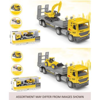 Pull Back Transport Truck with Constuction Vehicle 25cm Diecast