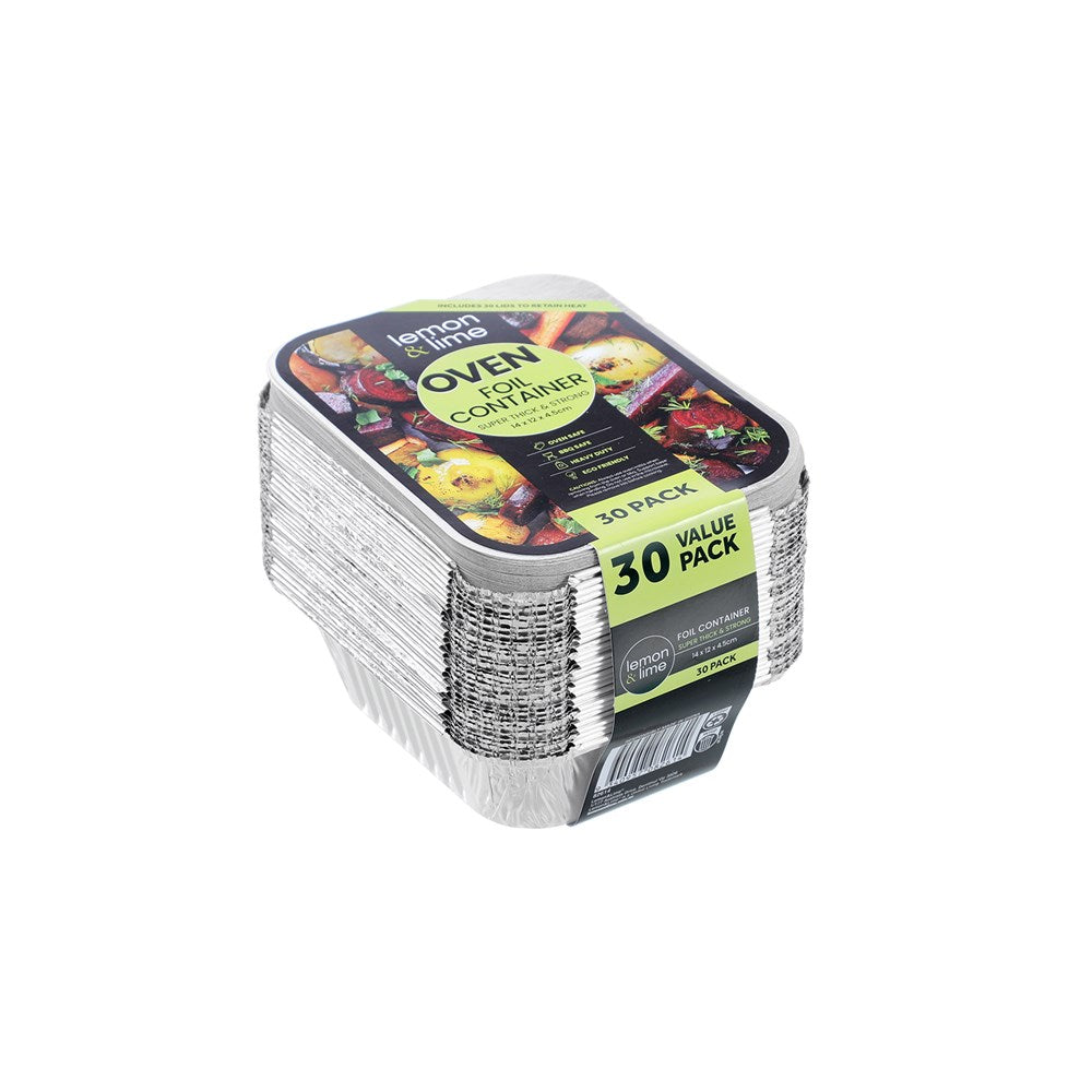 Rectangle Foil Containers with Lids – 14 × 12 × 4.5cm (30 Pack)