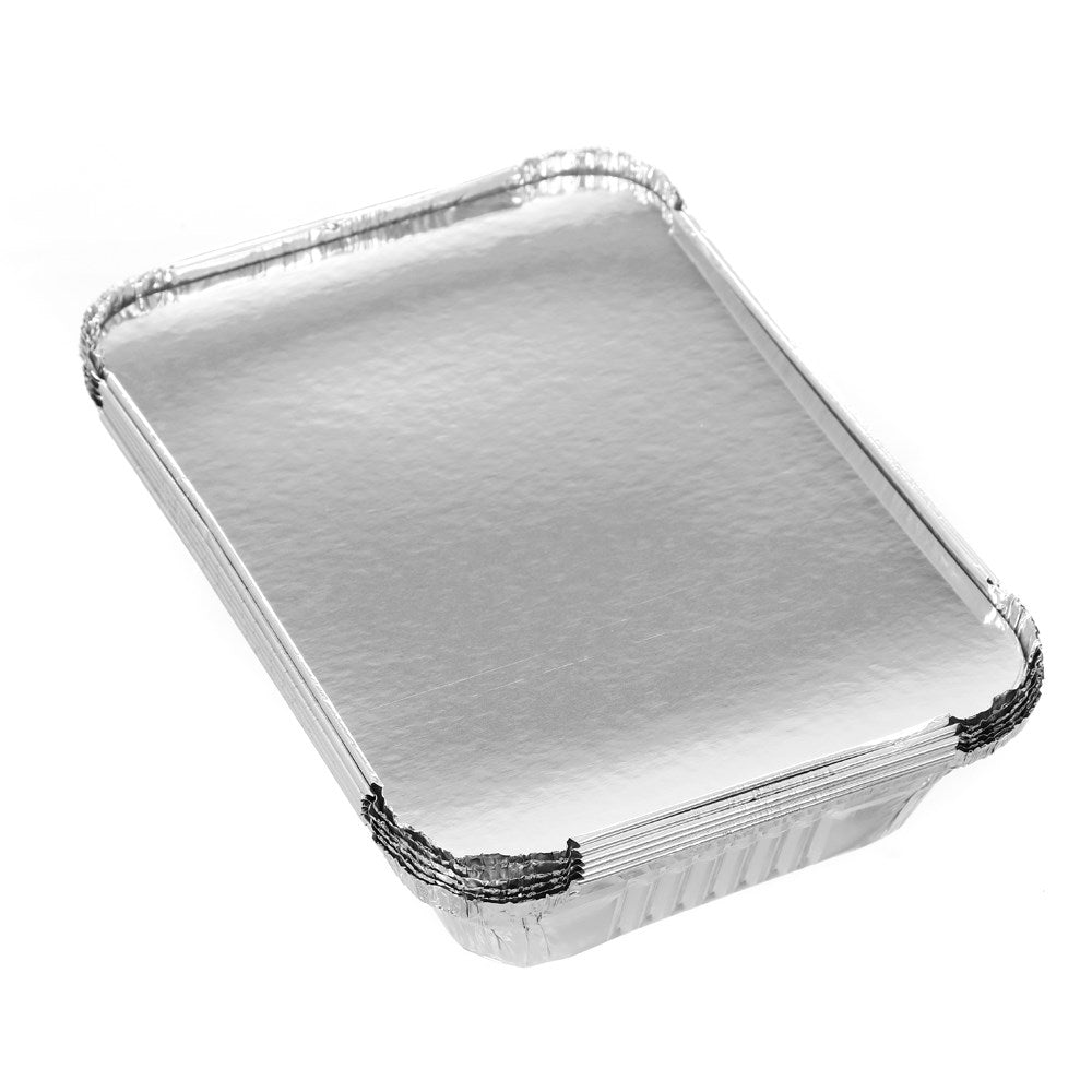 Rectangle Foil Containers with Lids – 22 × 15.5 × 5cm (6 Pack)
