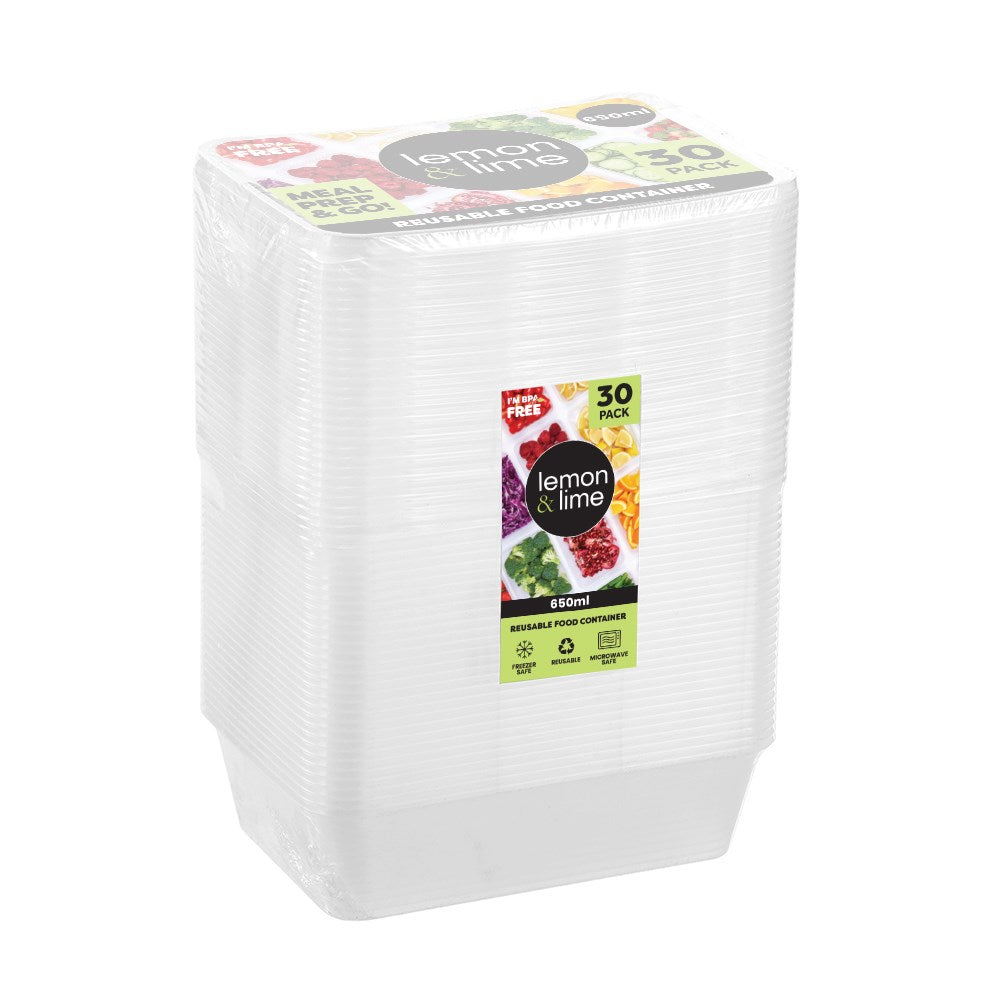 Rectangular Reusable Container Rectangle Reusable Food Containers – 650ml (30 Pack)