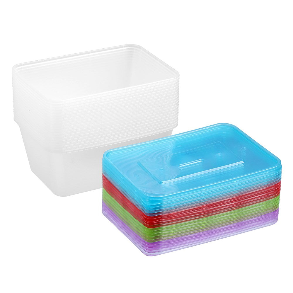 Rectangle Reusable Food Containers with Coloured Lids – 1L (20 Pack)
