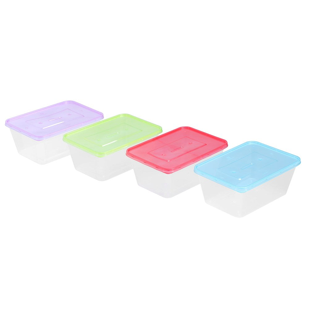 Rectangle Reusable Food Containers with Coloured Lids – 1L (20 Pack)