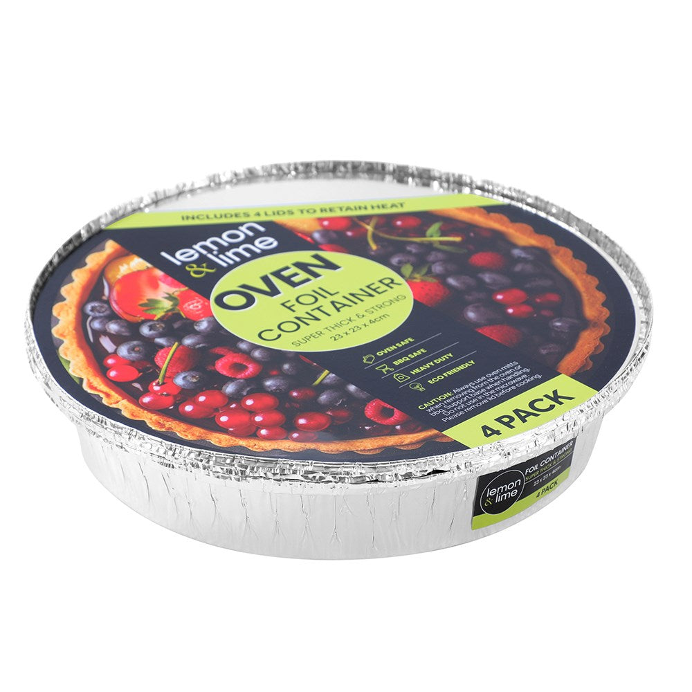Round Foil Containers with Lids – 23cm (4 Pack)