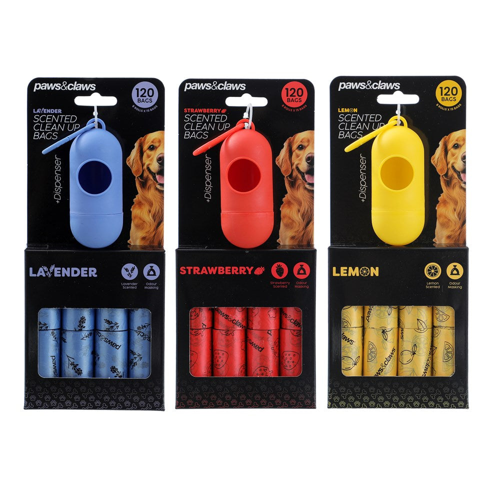 Scented Poop Bags with Dispenser – 120 Pack (3 Assorted Scents)