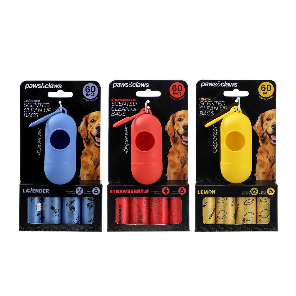Scented Poop Bags with Dispenser – 60 Pack (3 Assorted Scents)