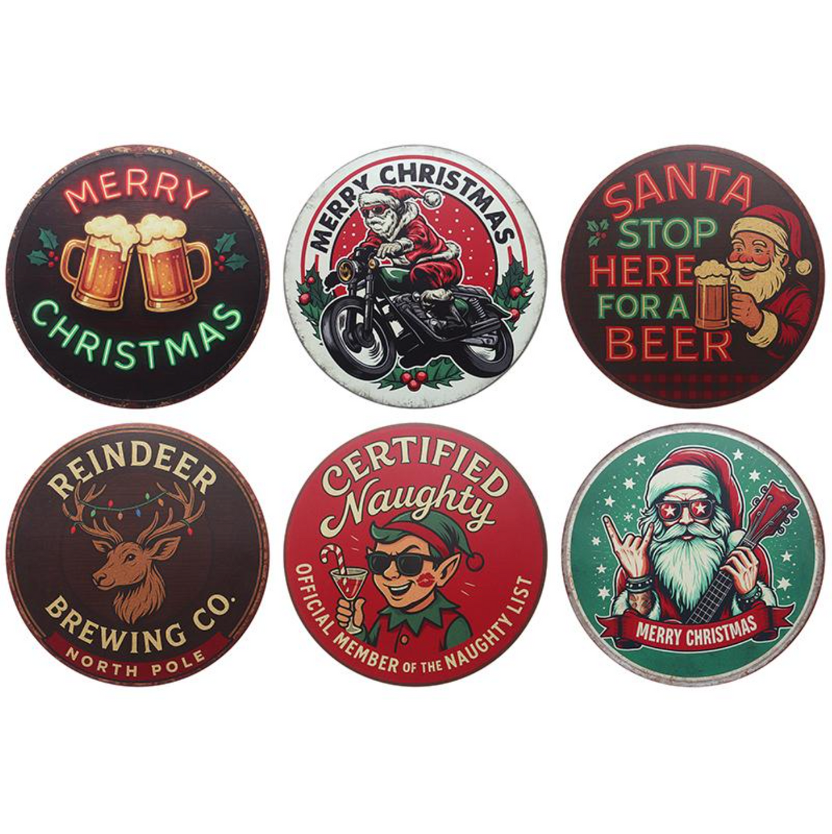 Christmas Metal Sign Round 30cm Assorted