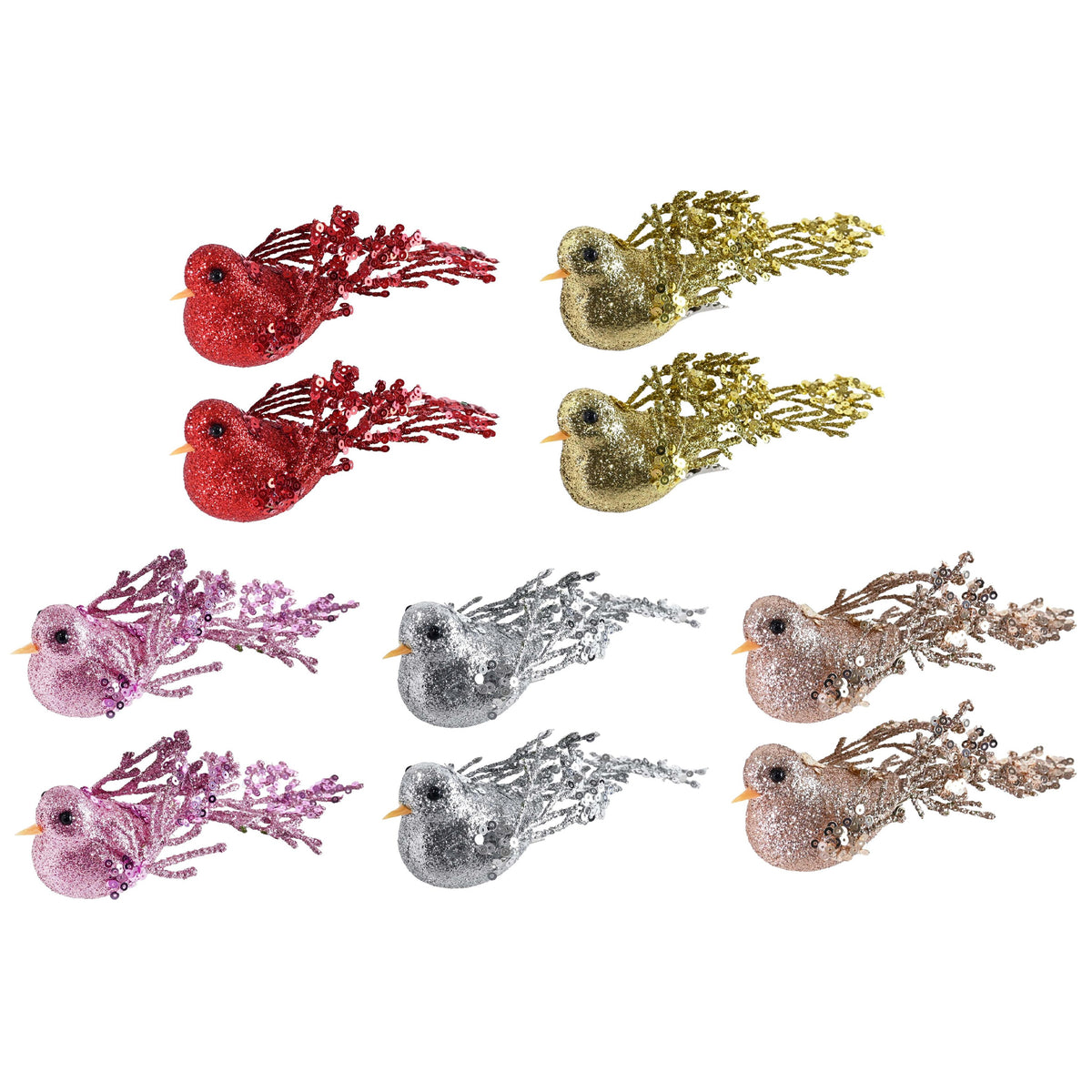 Sequins Clip Bird 2pk Assorted