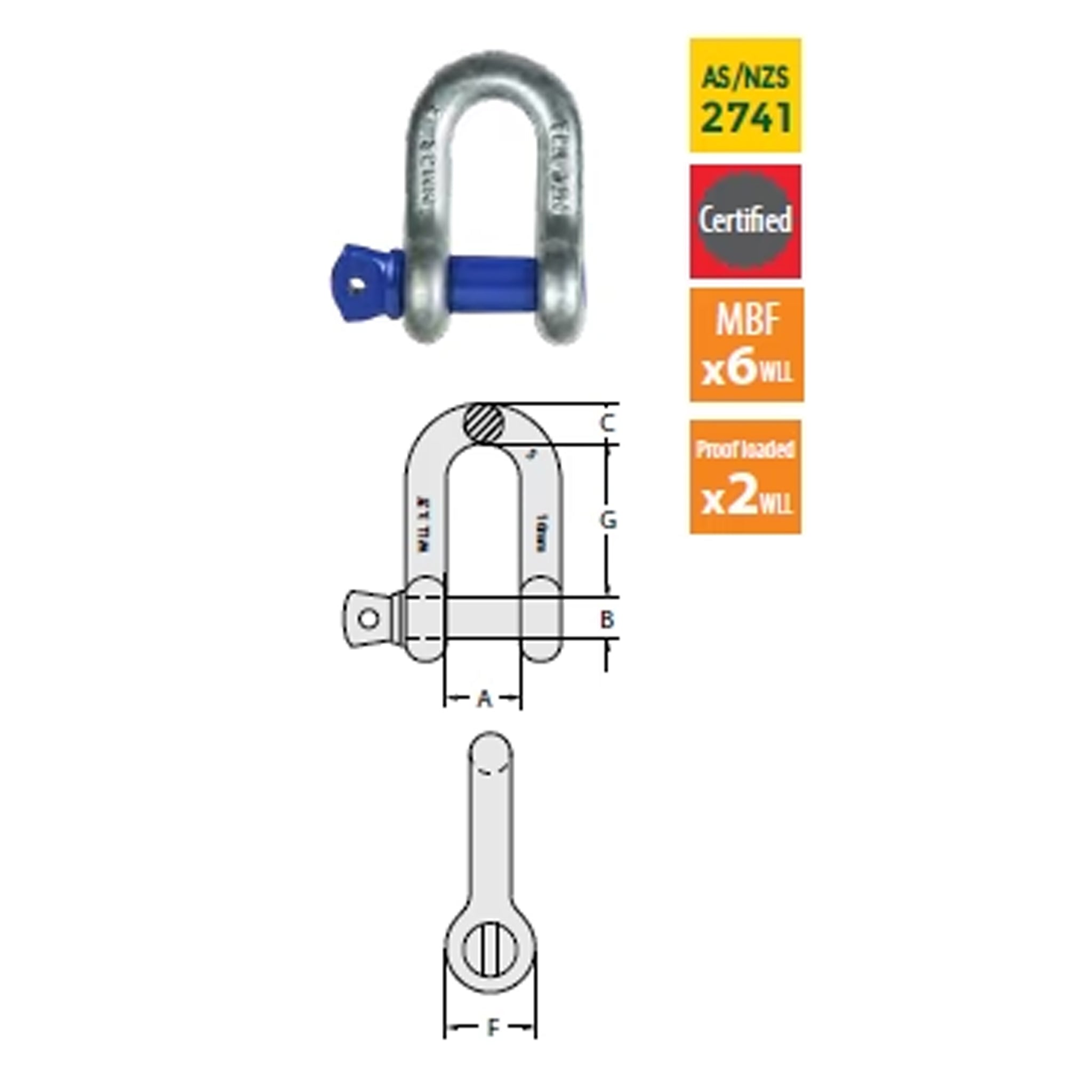 Shackle Dee Grade S - Galvanised Screw Pin