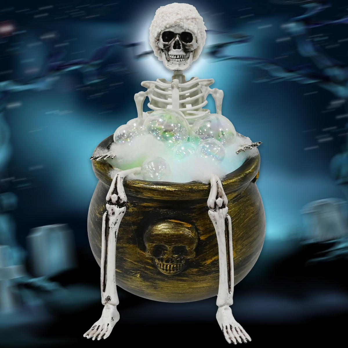 Skeleton In Cauldron Bubbles Bath 28cm