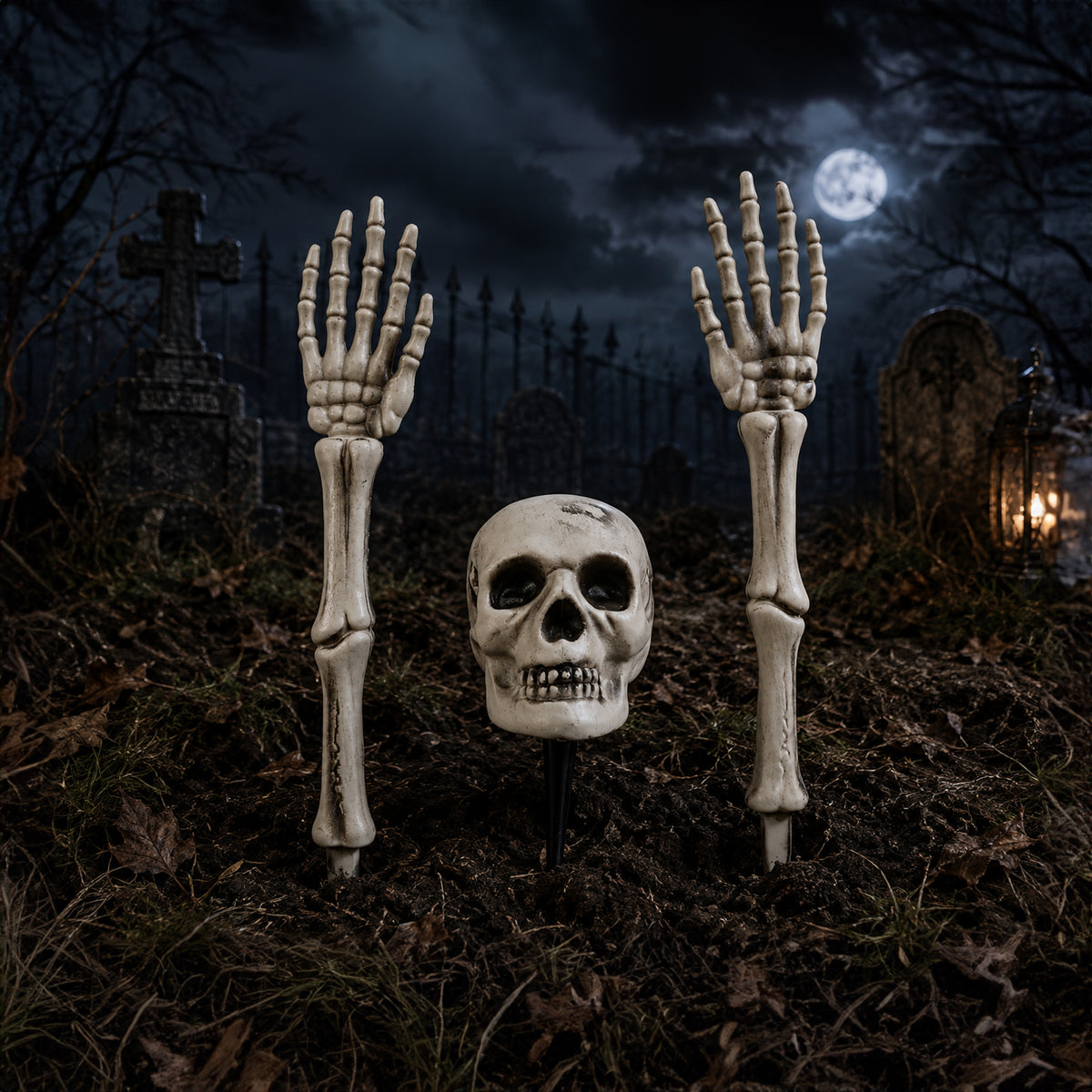 Skull and Arms Yard Stakes 50cm 3Pk