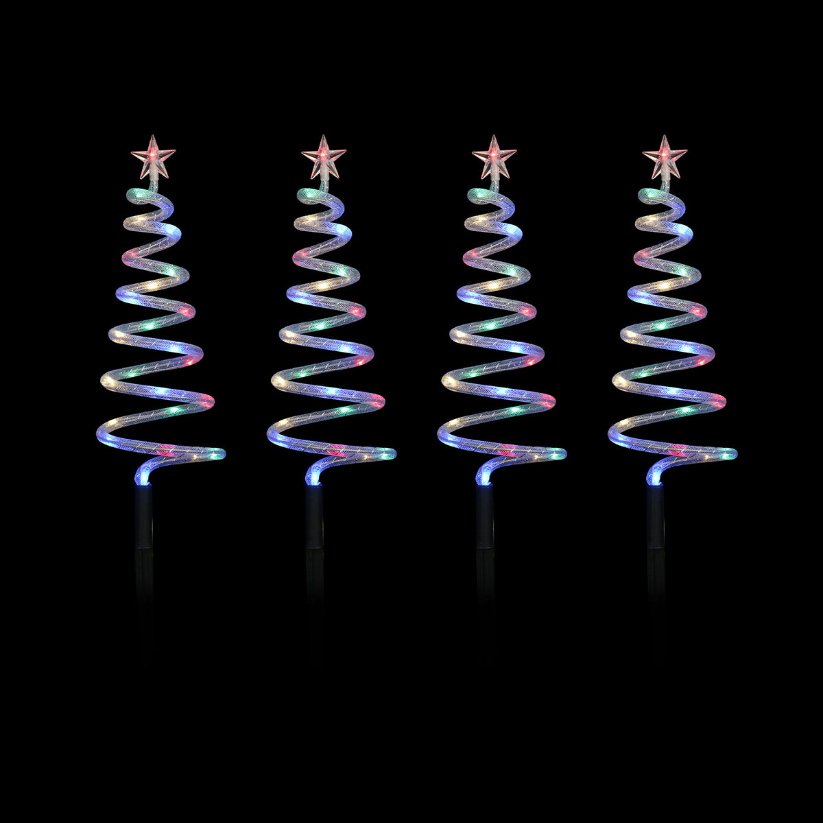 Solar LED Mesh Spiral Trees Multi 4pk