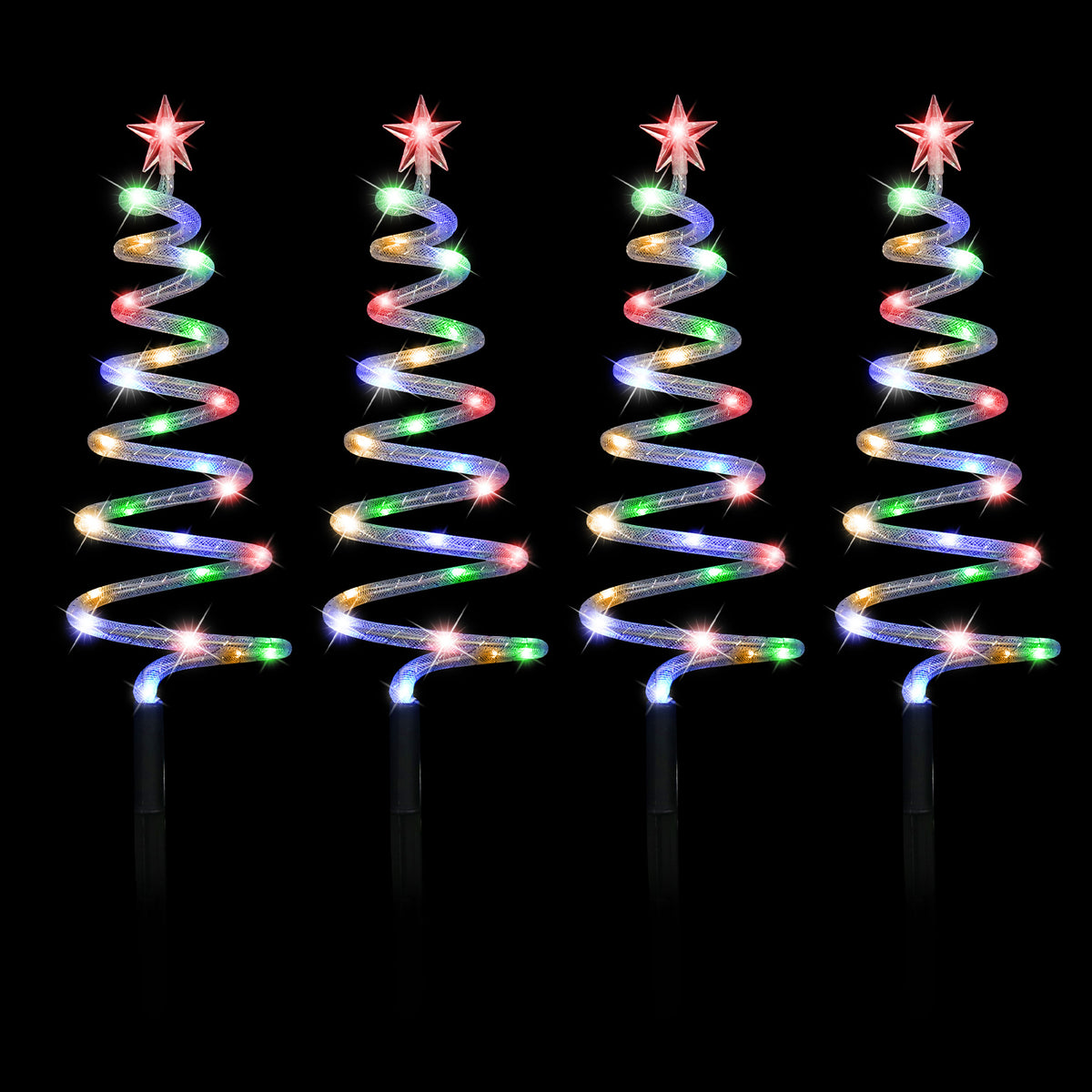 Solar LED Mesh Spiral Trees Multi 4pk