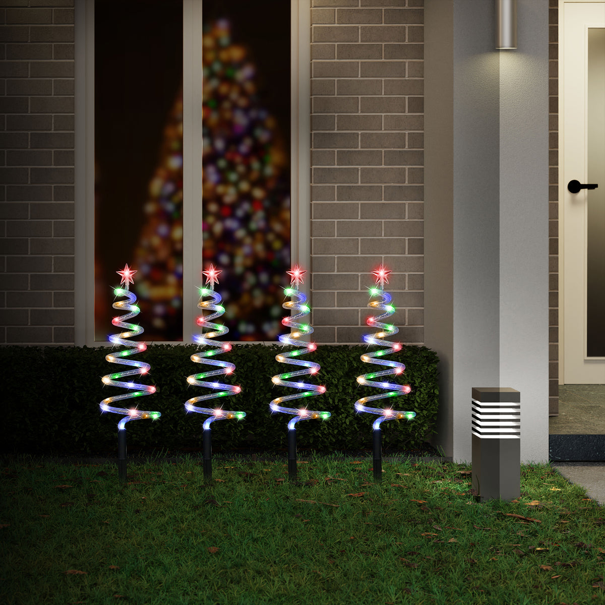 Solar LED Mesh Spiral Trees Multi 4pk