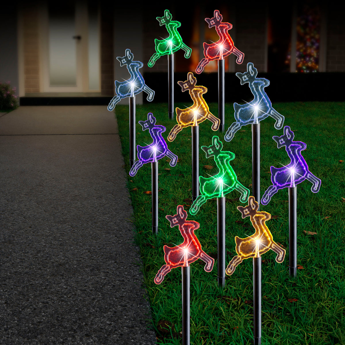 Solar LED Reindeer Path Lights 10pk Multi