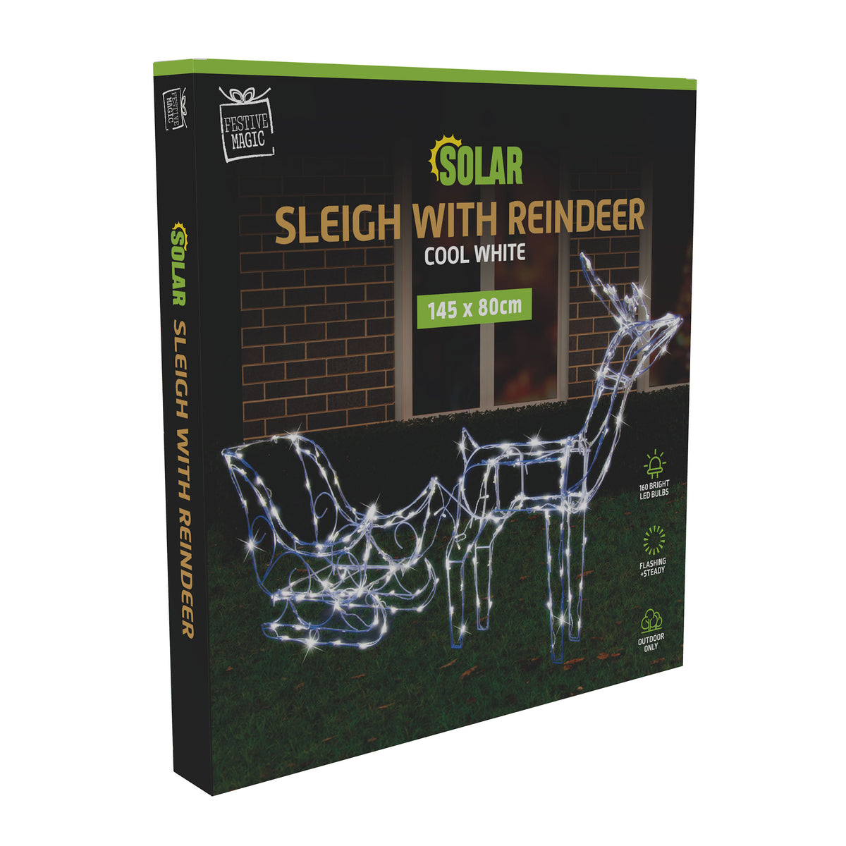 Solar LED Reindeer And Sleigh White