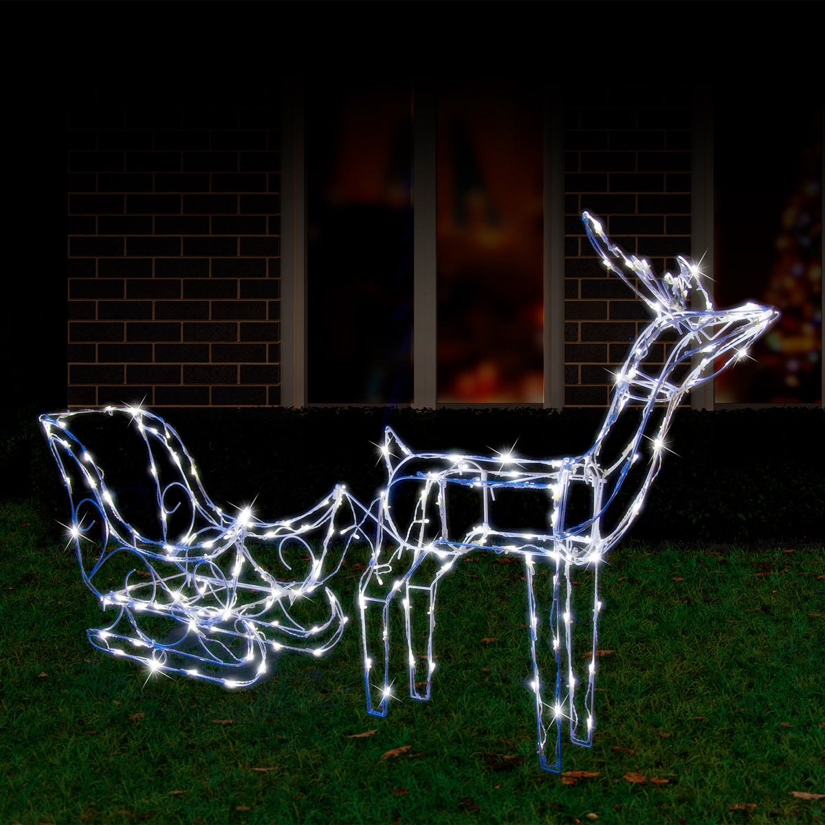 Solar LED Reindeer And Sleigh White