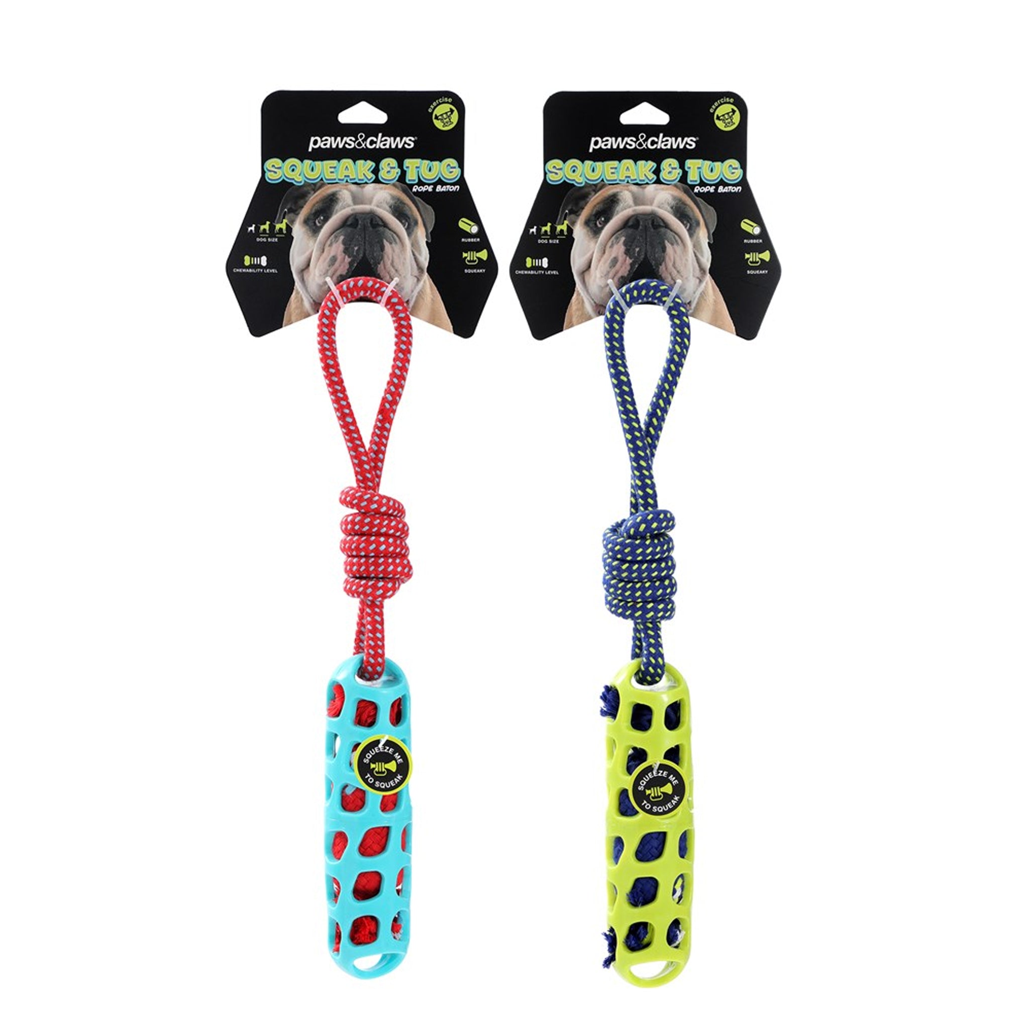 Squeak & Tug Baton Tugger Dog Toy – TPR & Rope (38.5cm)