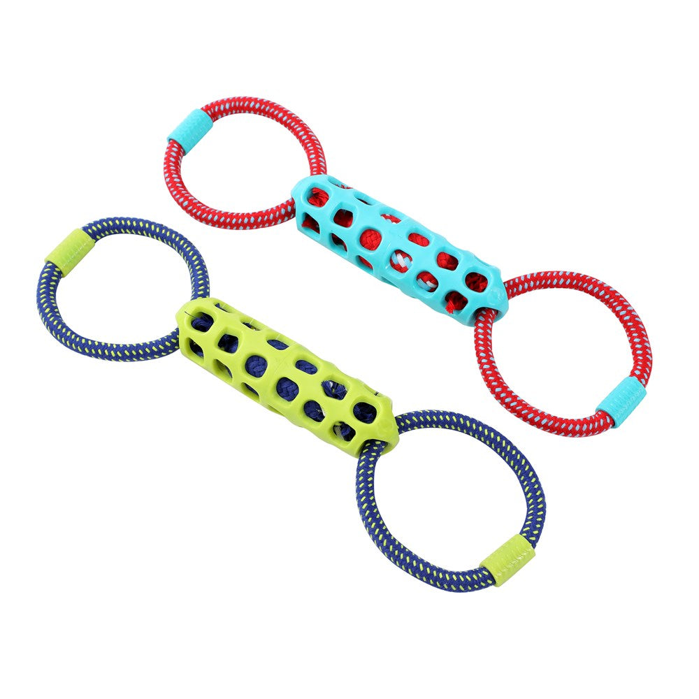 Squeak & Tug Double Tugger Dog Toy – TPR & Rope (39cm)