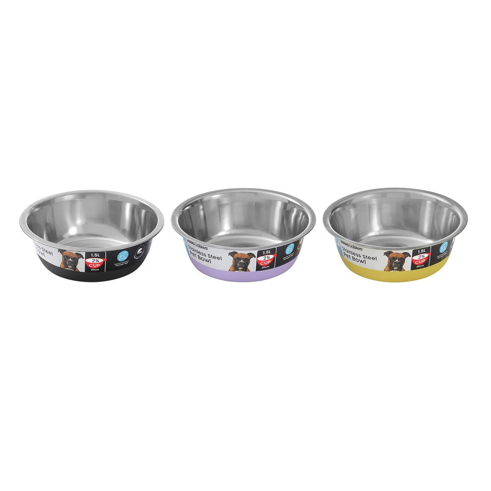 Stainless Steel Pet Bowl Assorted Colours