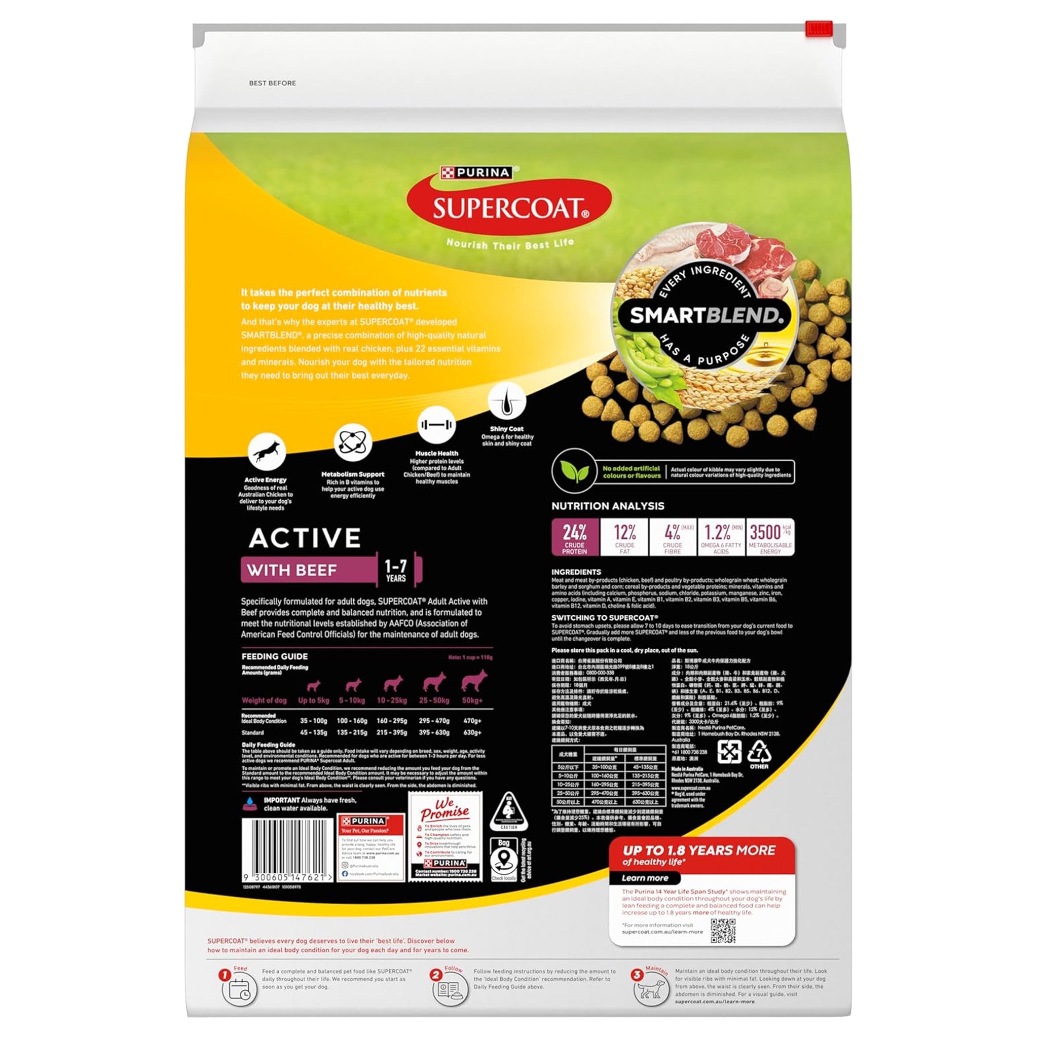 Supercoat Adult Active Beef Dry Dog Food