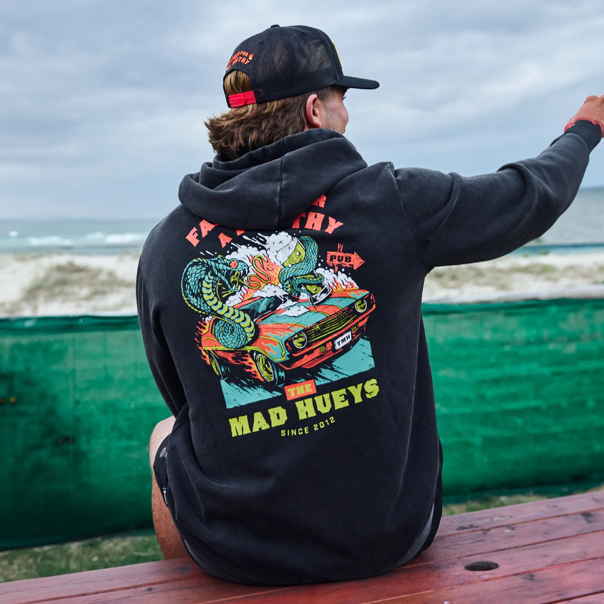 The Mad Hueys Frothy Fanging Washed Black Hoodie