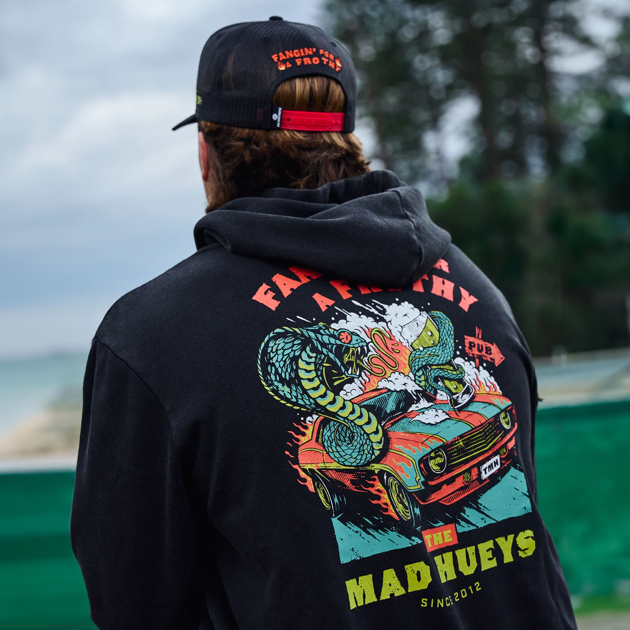 The Mad Hueys Frothy Fanging Washed Black Hoodie
