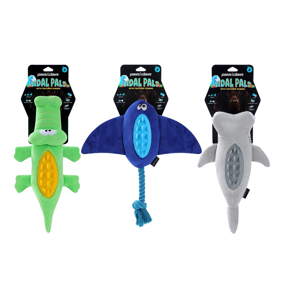 Tidal Pals Sea Plush Dog Toy with TPR – 35cm (Assorted)