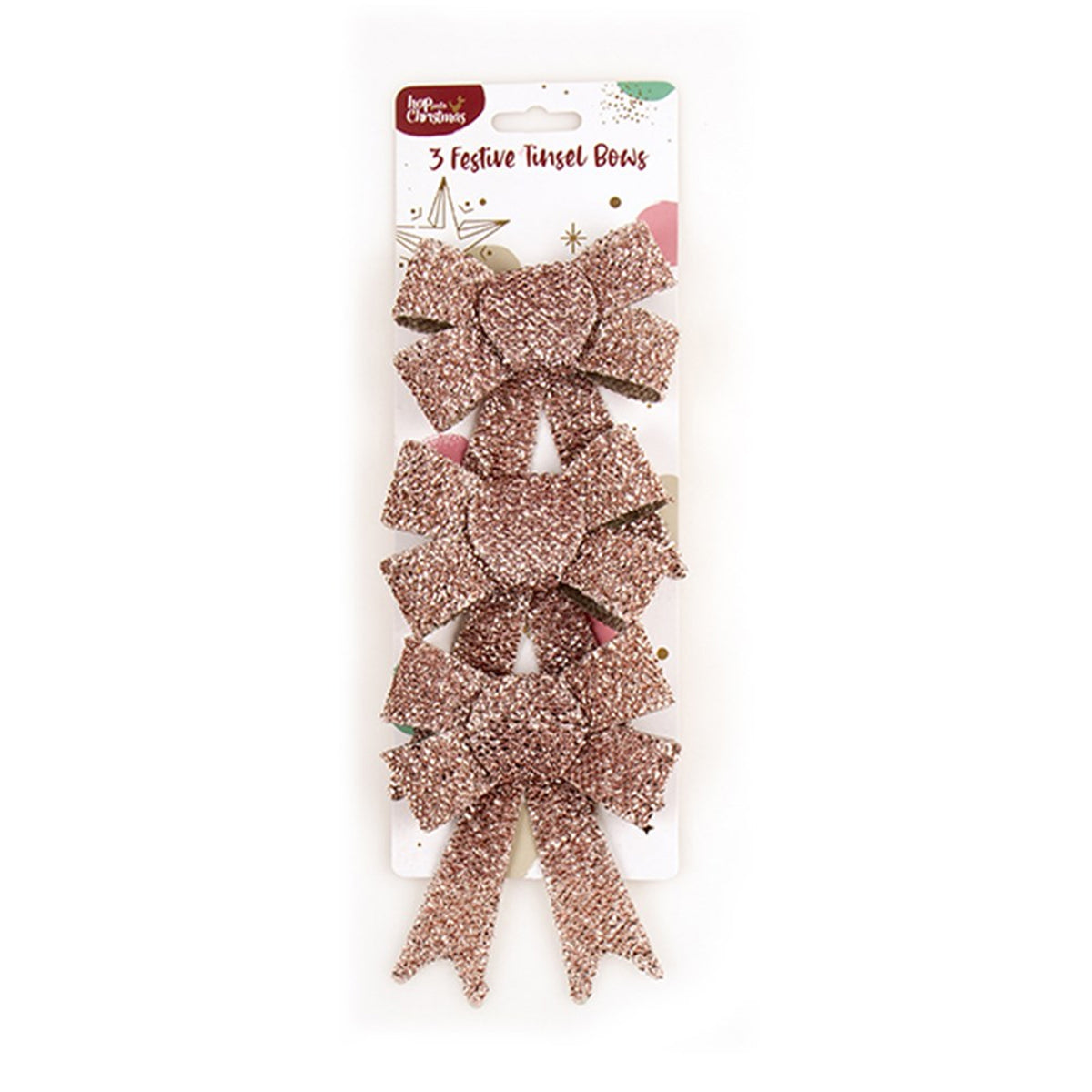 Christmas Tinsel Bow 3pk Rose Gold