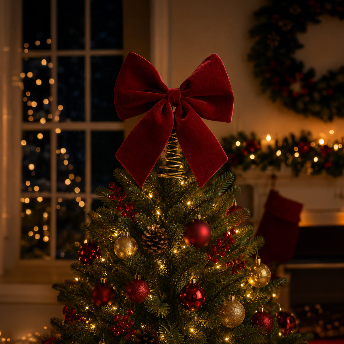 Tree Topper Velvet Bow Burgundy