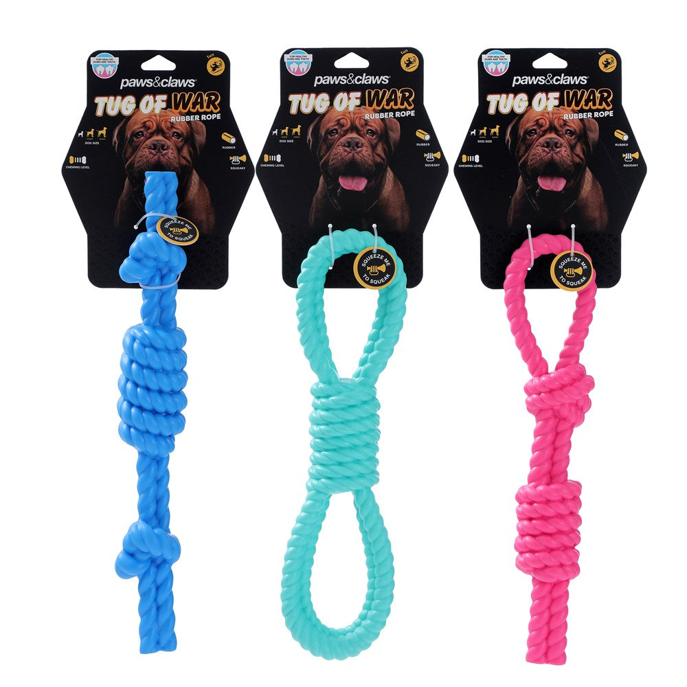 Tug Of War Rubber Rope Dog Toy 3 Assorted