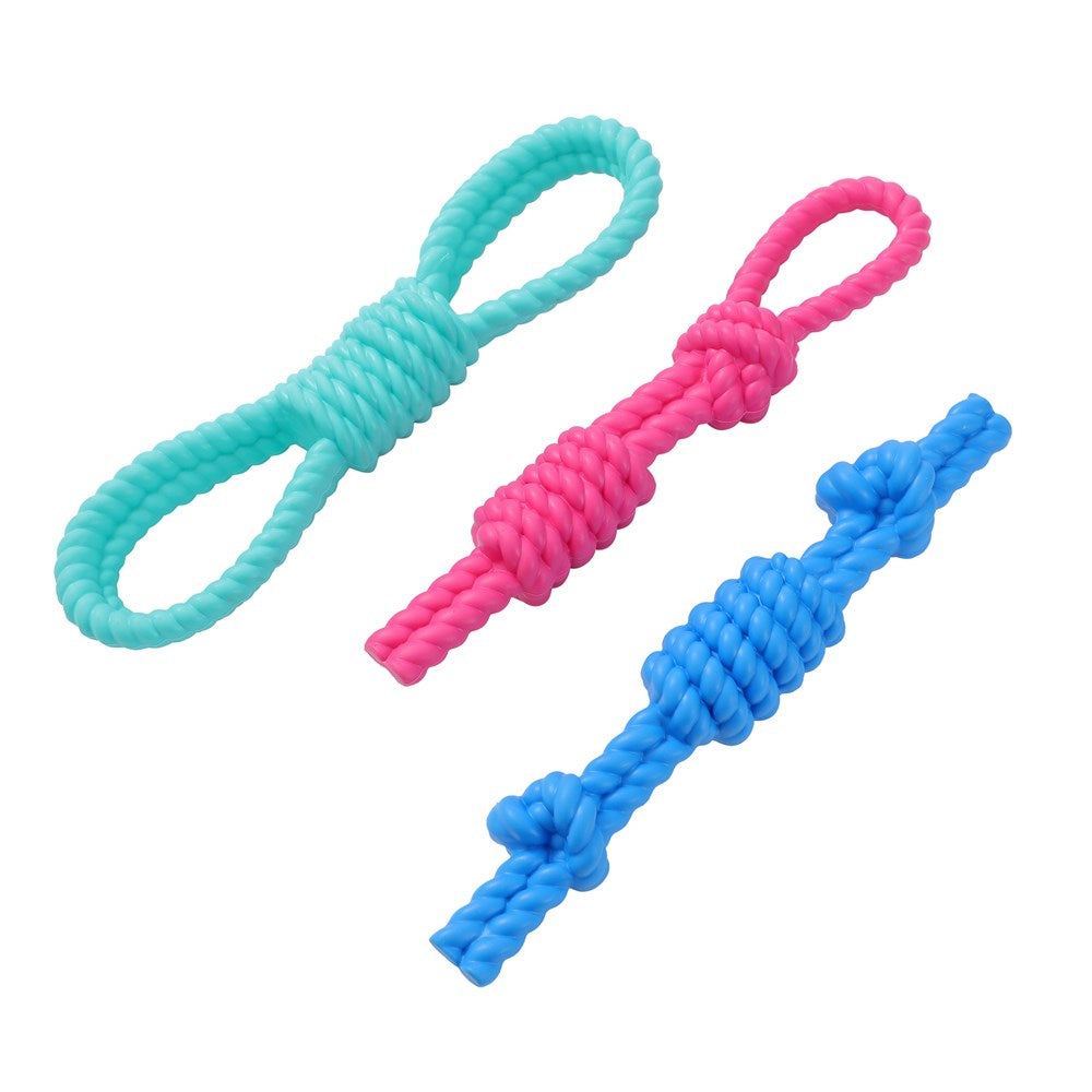 Tug Of War Rubber Rope Dog Toy 3 Assorted