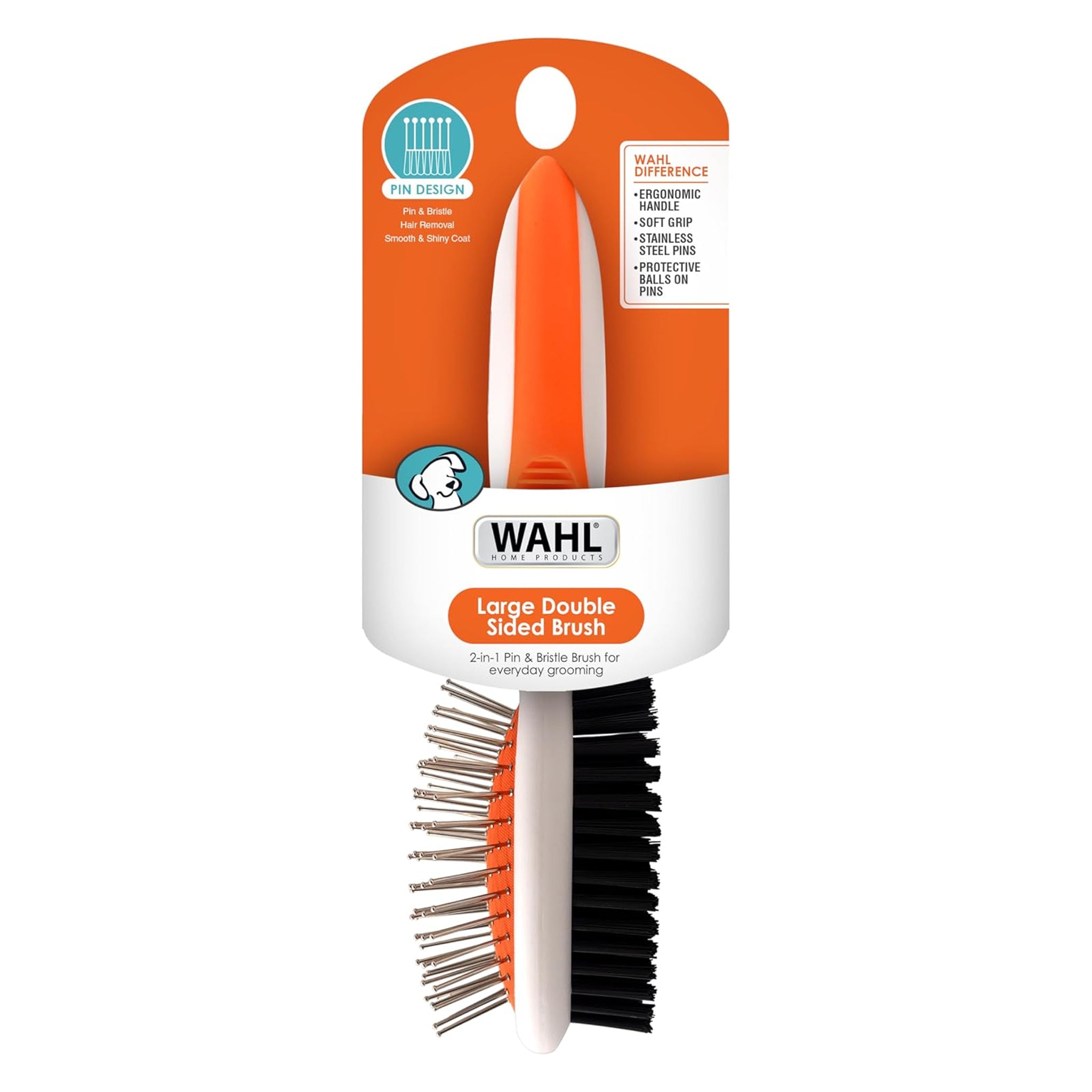 Wahl Double-Sided Pin & Bristle Brush – Small & Large (Orange/White)