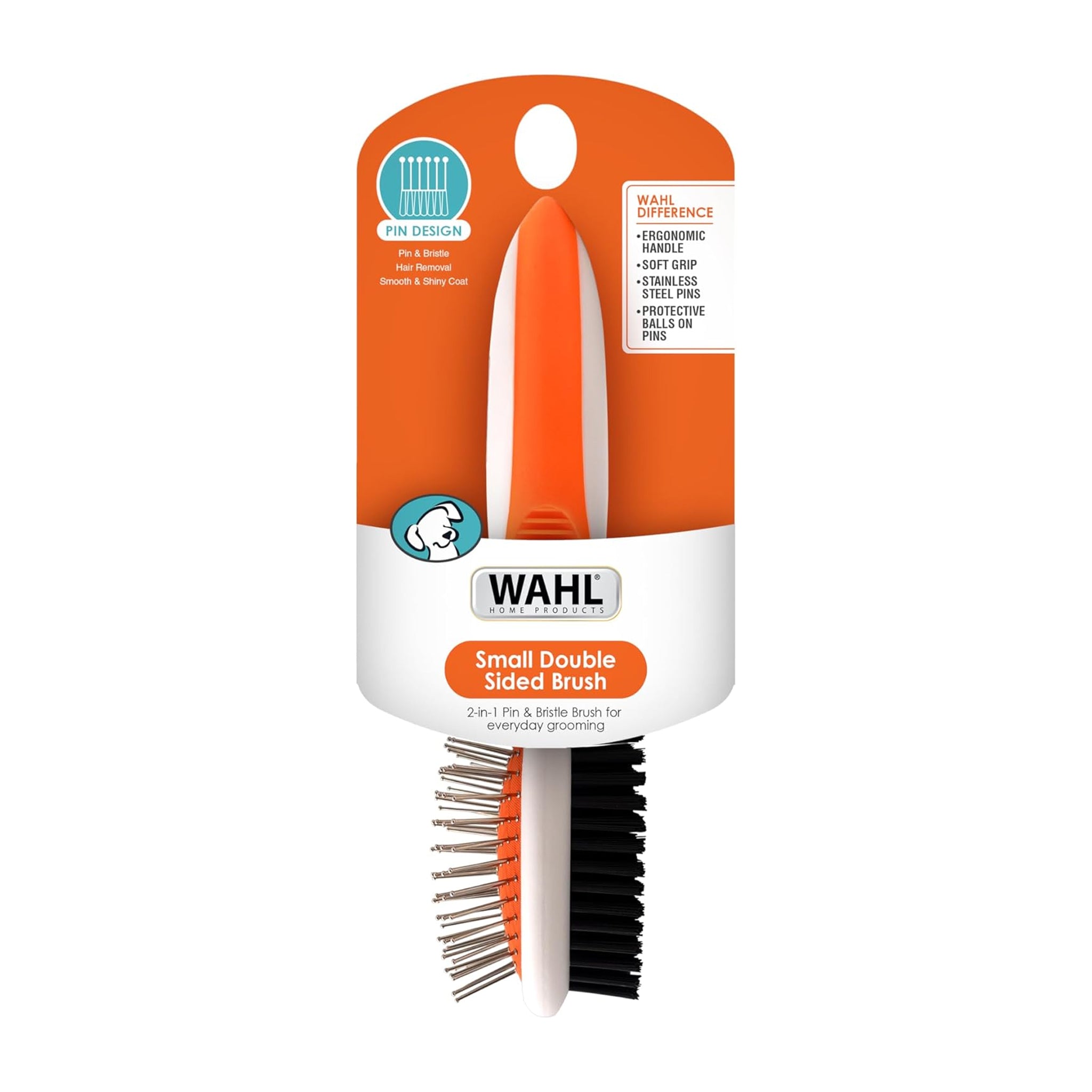 Wahl Double-Sided Pin & Bristle Brush – Small & Large (Orange/White)